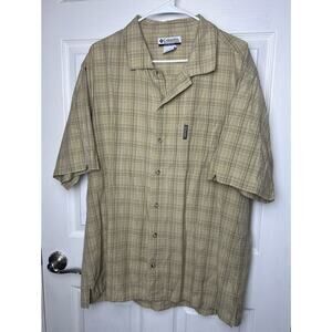 Columbia Button Up Short Sleeve Chest Pocket Tan Brown Plaid Size XL